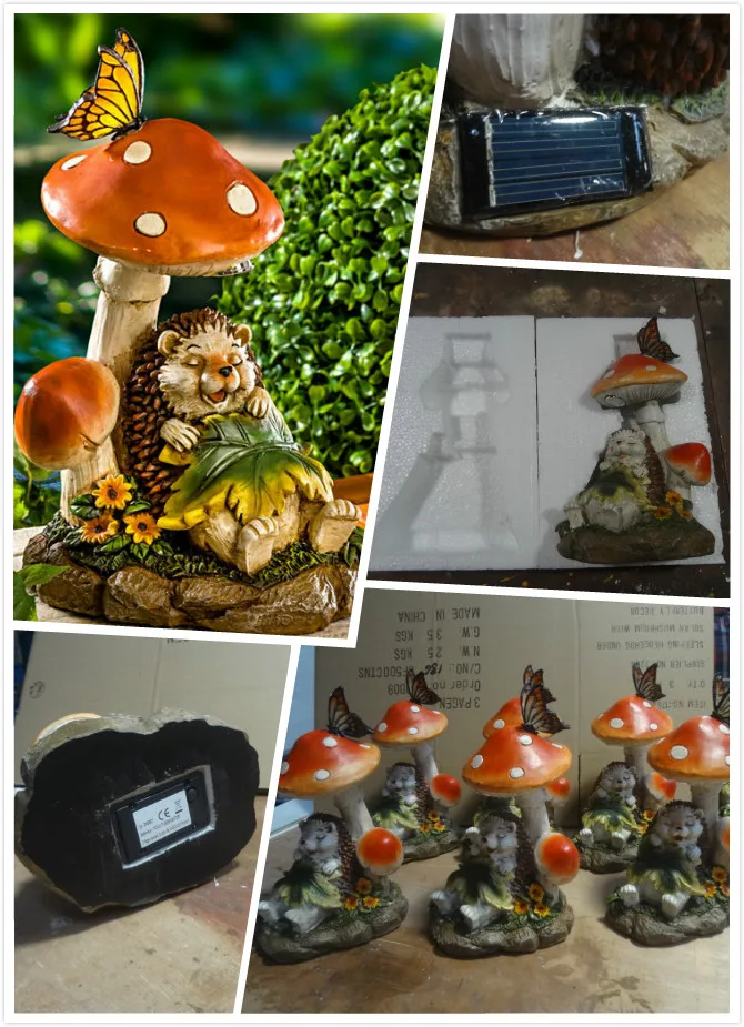 hand painted resin garden hedgehog mushroom decoration solar