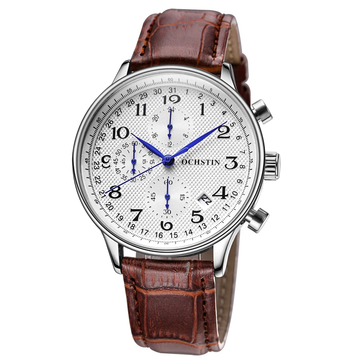 

OCHSTIN GQ050C Top Brand Genuine Leather Men's Japan Movement Luxury Calendar Chronograph 6 Pins Analog Quartz Wrist Watches
