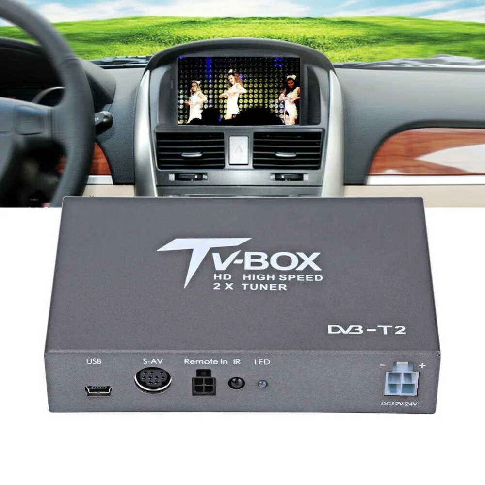 1080P HD Digital Satellite Car TV Receiver DVB-T2 2 Antenna Decoder Tuner Box