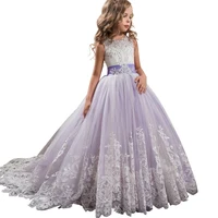 

Princess Long Girls Pageant Lace Party Wedding Dresses Kids elegant Prom Puffy Tulle Ball Gown