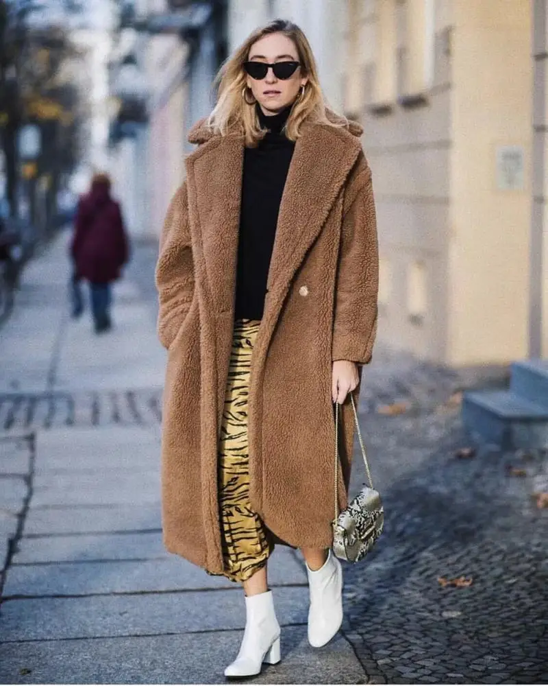 Women lambs Wool Coat New design warm winter Faux Shearling Teddy Furry cashmere fashion long Coat jacket outwear