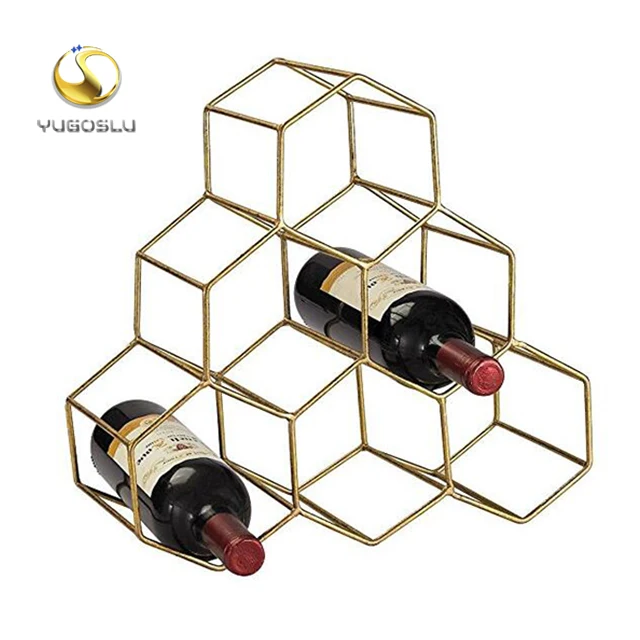 

factory supply OED ODM 6 Wine Bottle Wine Rack, metal Freestanding wine Holder, Golden, silver, pink