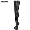 New Fashion 22CM High Heel Platform Boots Sexy Fetish Stiletto Zip Pu Leather Over The Knee Thigh Crotch High Boots