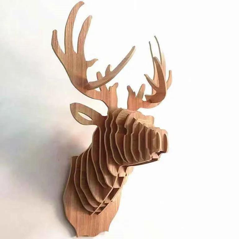 Tubayia Figura de cabeza de ciervo en 3D de madera para decoración de pared 