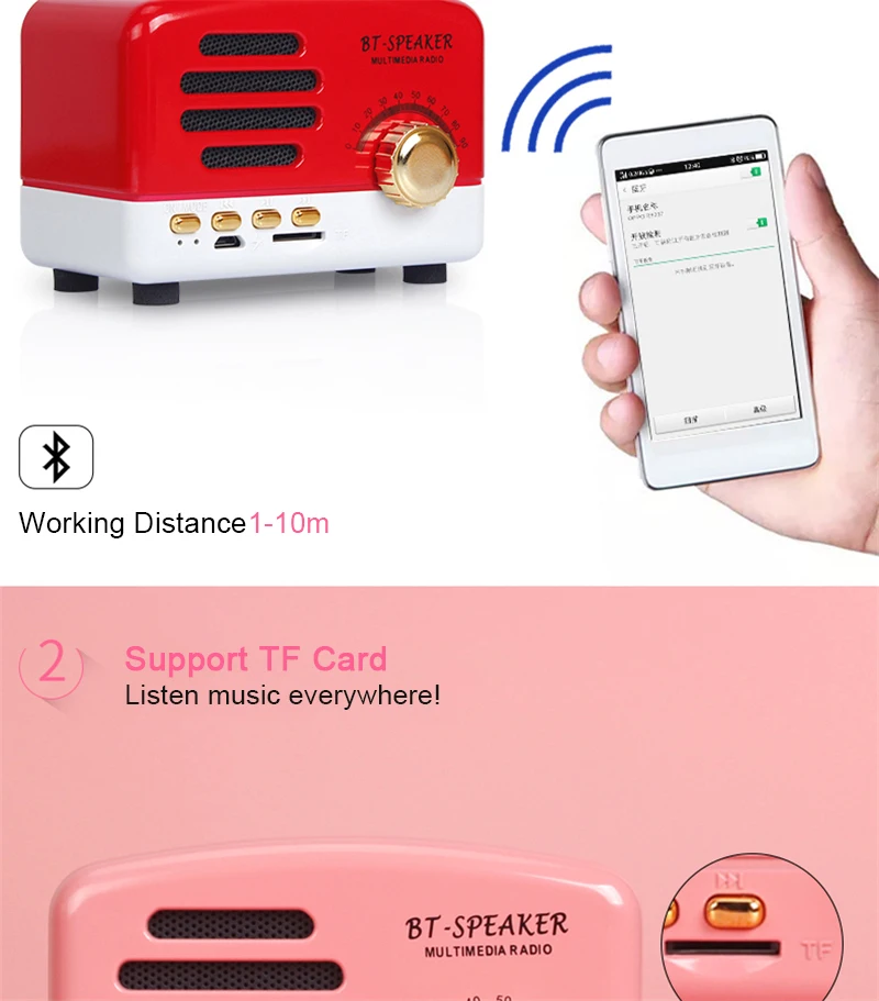 Logo Printing OEM TF card Bluetooth speaker with fm, mini portable bluetooth speaker fm radio