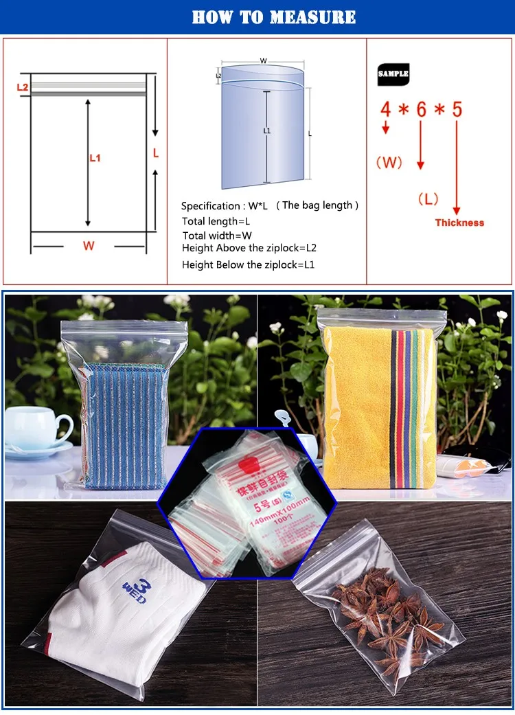 Grip Seal Bags Self Resealable Poly Zipper Bag Clear Plastic Polythene