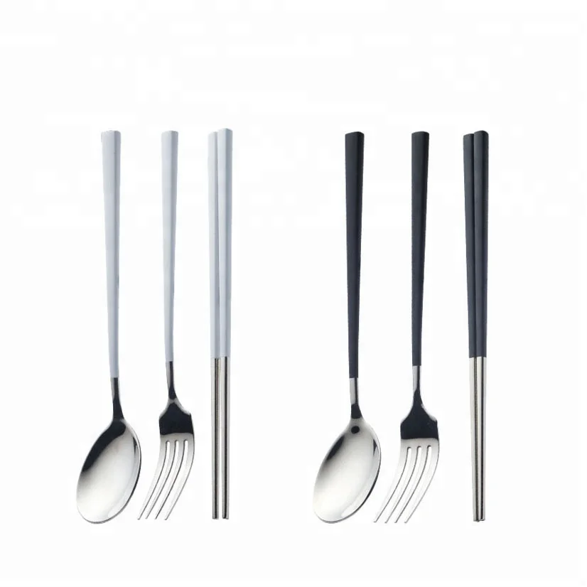 

Korean stainless steel 304 chopsticks and spoon with fork 3pcs set, Champagne gold