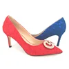 Sexy Dress Pumps Lace flannel material Diamond buckle Cover heels high heel shoes Women