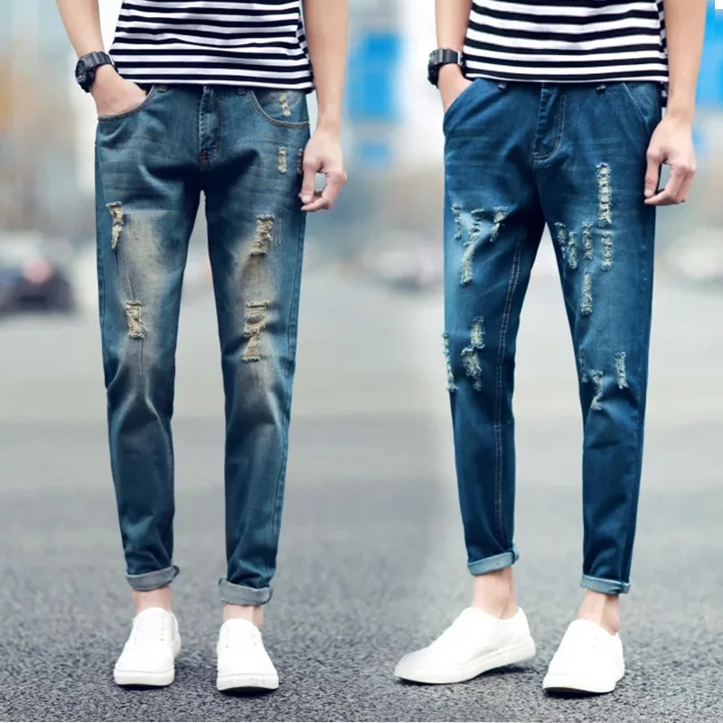 

Wholesale Ripped Stretch Denim Fabric Skinny Men Jeans Bulk Buy From China, As picture