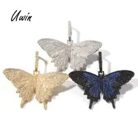 

Uwin New Hiphop Iced Out CZ Butterfly Design Pendant Gold Plated Butterfly Pendant Colored Necklace for Men