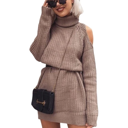 

long high-necked off-shoulder elegant sweater dress women