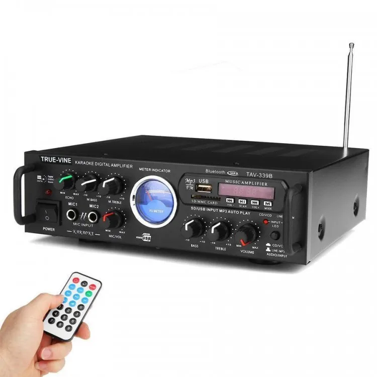 High Power 2 Channel Digital USB FM SD Bluetooth Karaoke Stereo Power Car Audio Amplifier with Remote Control