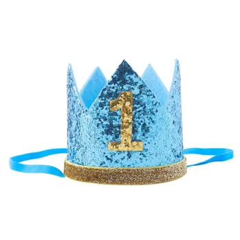 Boy Blue Silver First Birthday Hat Girl Gold Pink Priness Crown