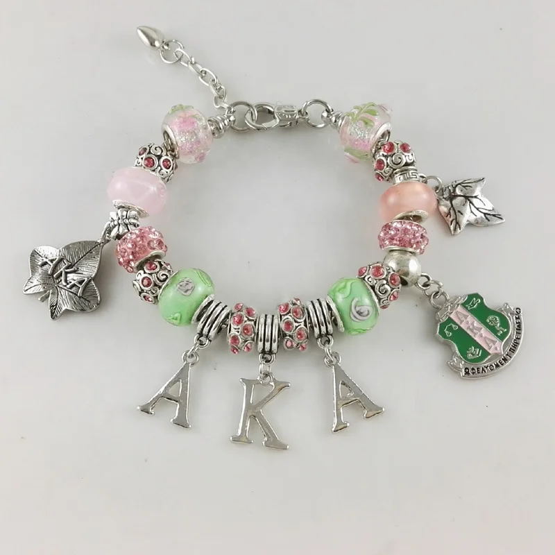 

High Quality Pink and Green AKA beads Bracelets Greek European Alphakappa Alpha Sorority Bracelet, Picture