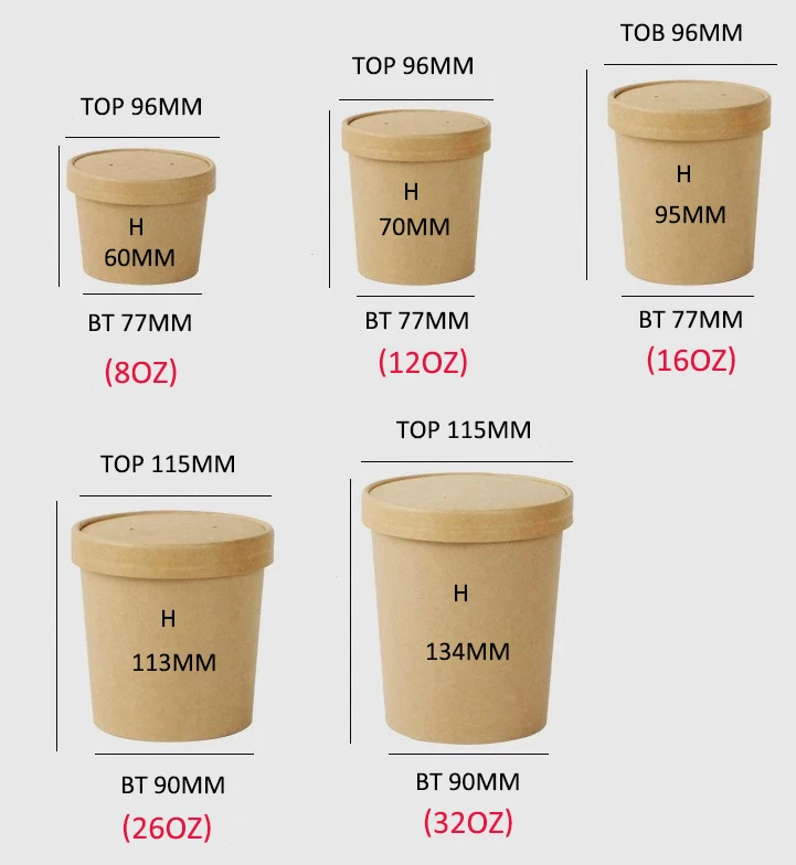 disposable paper bowl kraft soup cup food packaging with lid