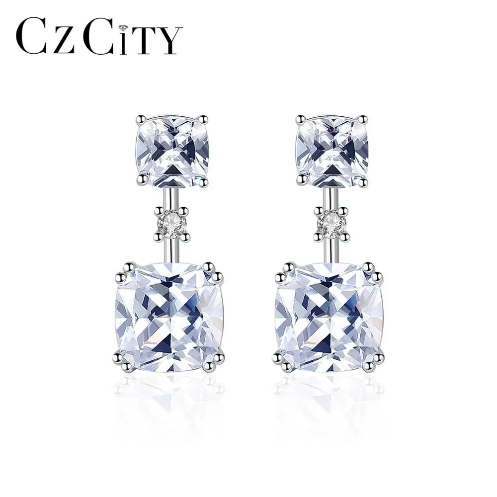 CZCITY Simple Silver CZ Earrings 3A Cubic Zirconia Jewelry For Women Clear CZ Drop Earings Silver 925