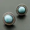 925 Sterling Silver Halo CZ Diamond Blue Natural Stone Larimar Stud Earrings