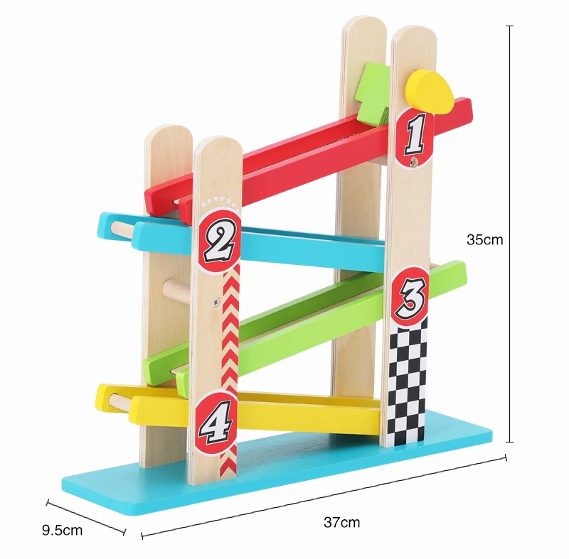 Hot Sale Mini Wooden Toy Gliding Rail Toys Car Ramp Track With 4 Cars
