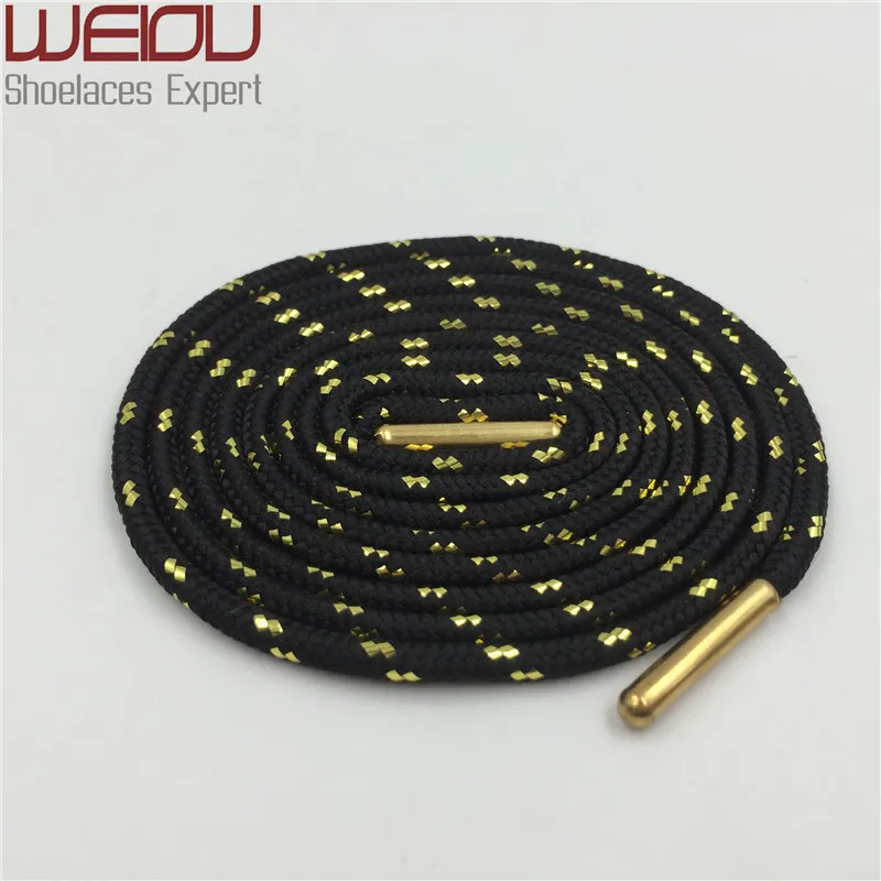 

Weiou Sports boot laces metallic Shiny Gold shoelaces white black round glitter Bootlaces fun Shoe laces Strings 125cm/49", Bottom inside color + match outside color