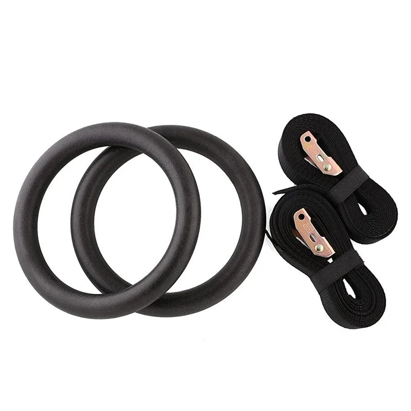 

ABS Gymnastics Gym Rings Set of 2 Workout Exercise Hoops with Adjustable Strap, Black/red/green