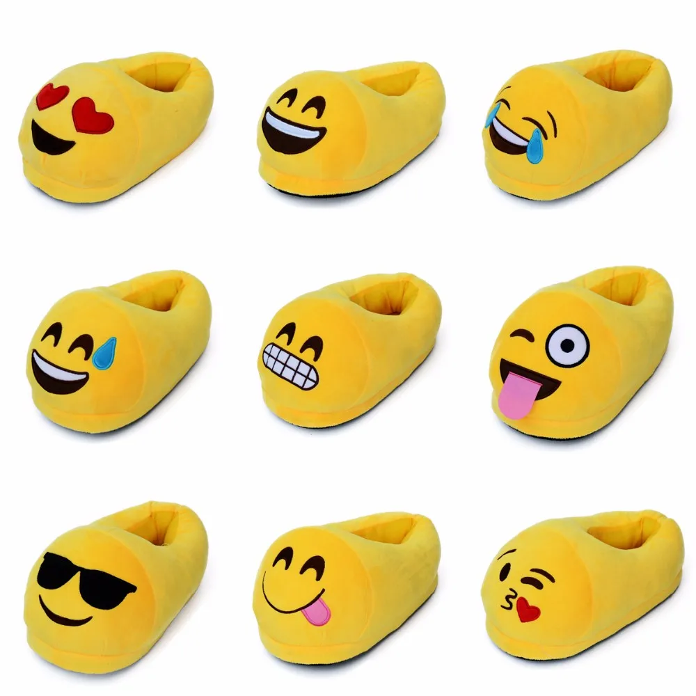 软毛绒儿童成人表情符号拖鞋
