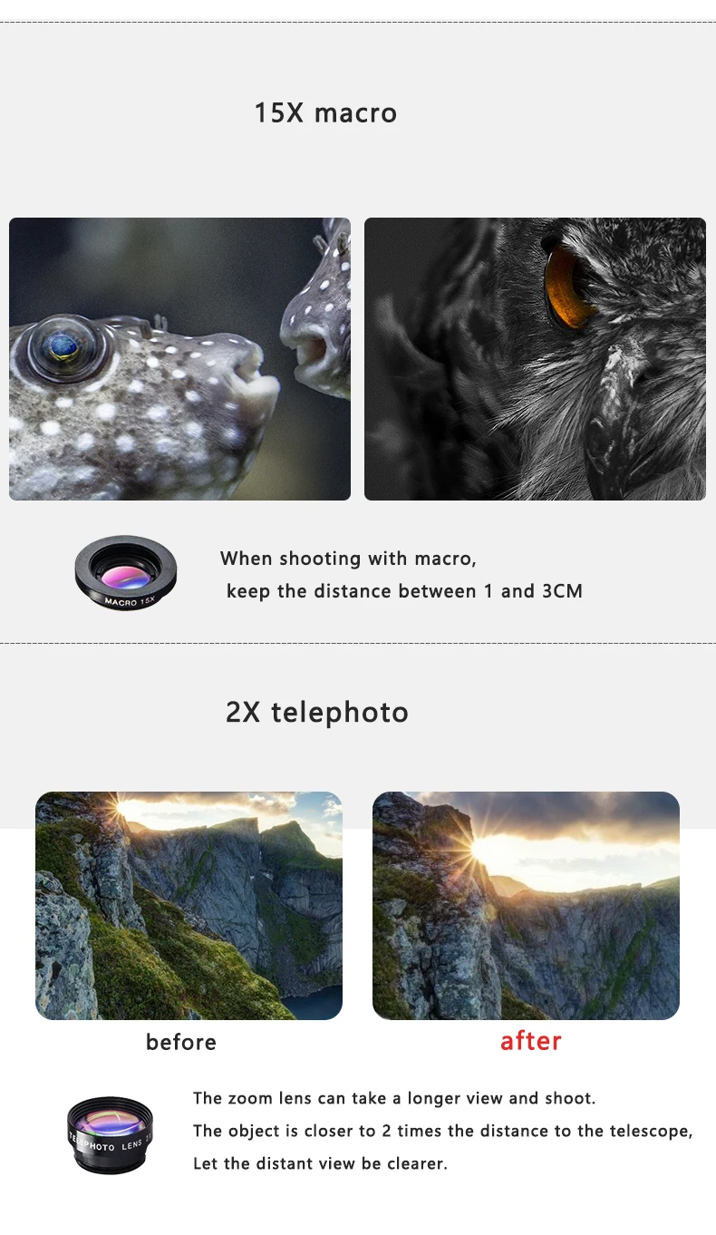 LIGINN 7 in 1 camera lens kit Wide Angle Fisheye Macro Telephoto CPL kaleidoscope starlight cell phone camera lens