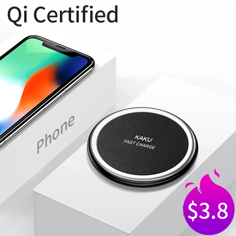 

KAKU Universal ultra thin smart phone round 10w leather iq wireless charger for iphone x 8, N/a