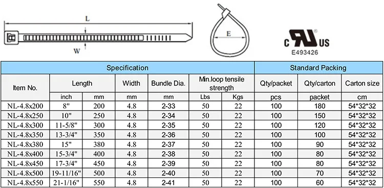 Nlzd Standard Size Cable Ties 4 8mm Series 50lbs 20kgs Buy Standard 