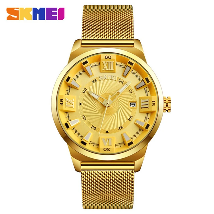 

SKMEI 9166 Fashion Casual Gold Sports Quartz Watches Men Luxury Brand Military Full Steel Watch