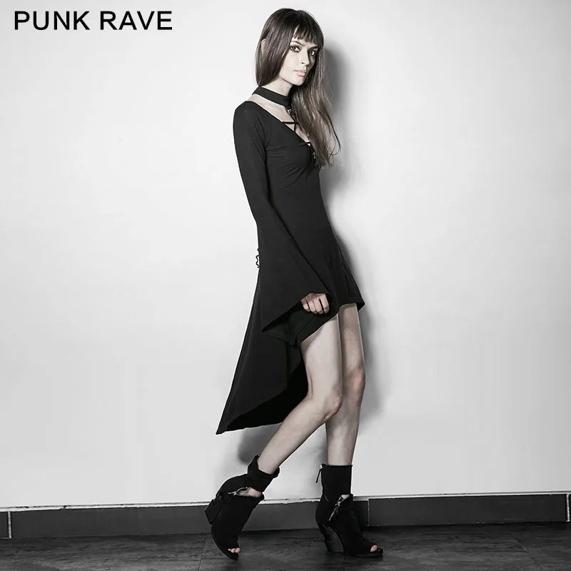 

PQ-184 Newest sexy women deep V wide cuff high low club dress, Black