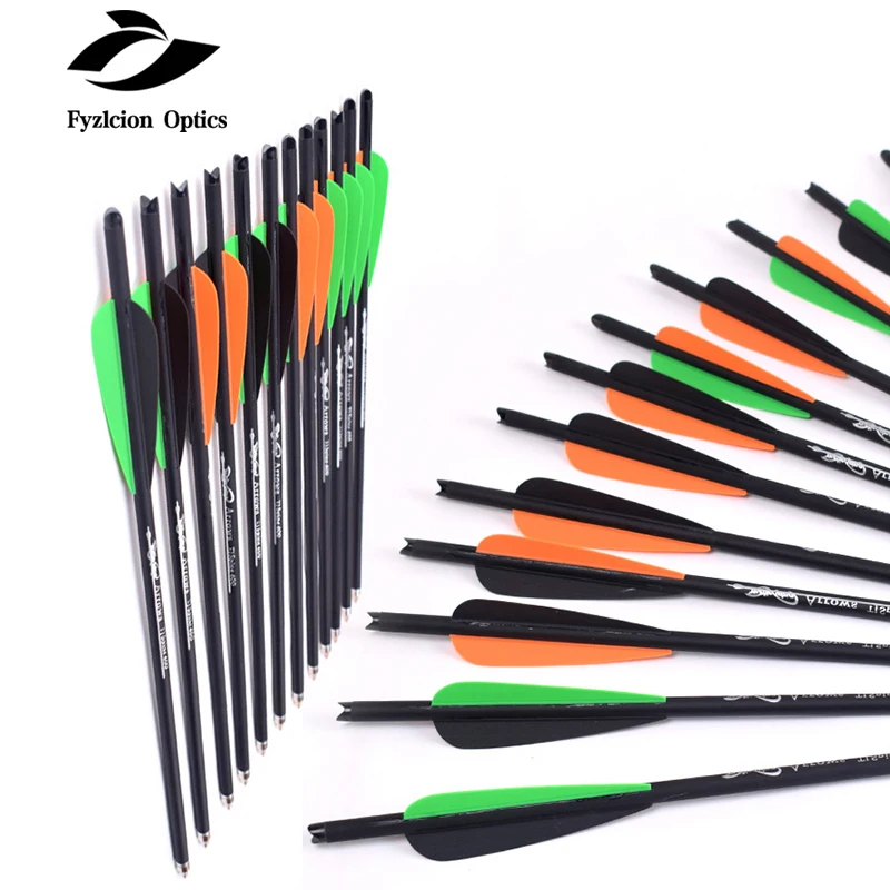 

12PCS High quality 16/20 Inches Spine 400 with Orange Green Black Feather Carbon Arrow for Crossbow Archery Hunting Shooting