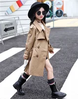 

breathable cotton double breasted trench coat rain jacket for kids winter Classic London girls khaki Trench coats