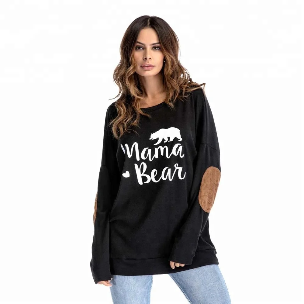 

D6 Mama bear tops DayLook mama bear print Hoodies Long Sleeve Loose Top Sweatshirt Oversize Casual Patchwork long Pullovers Girl, N/a