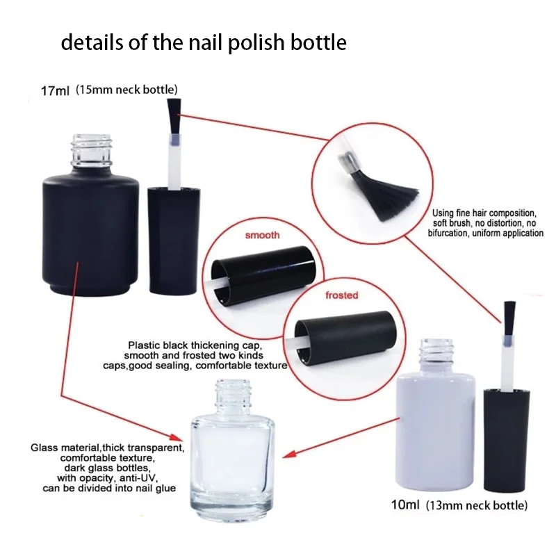 red nail bottles 5ml 10ml 15ml glass gel polish uv led pot color gel paint bottle uv glass jar for nail polish