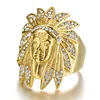 Full Crystal Pave Gold Color Aboriginal Indian Chiefs Face Jewelry Ring