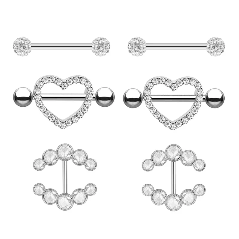 

Fashion Barbell Nipple Ring Piercing Bar Rings Jewelry Creative Punk Body Jewellery High Quality Zircon Heart Rings Women, Optional