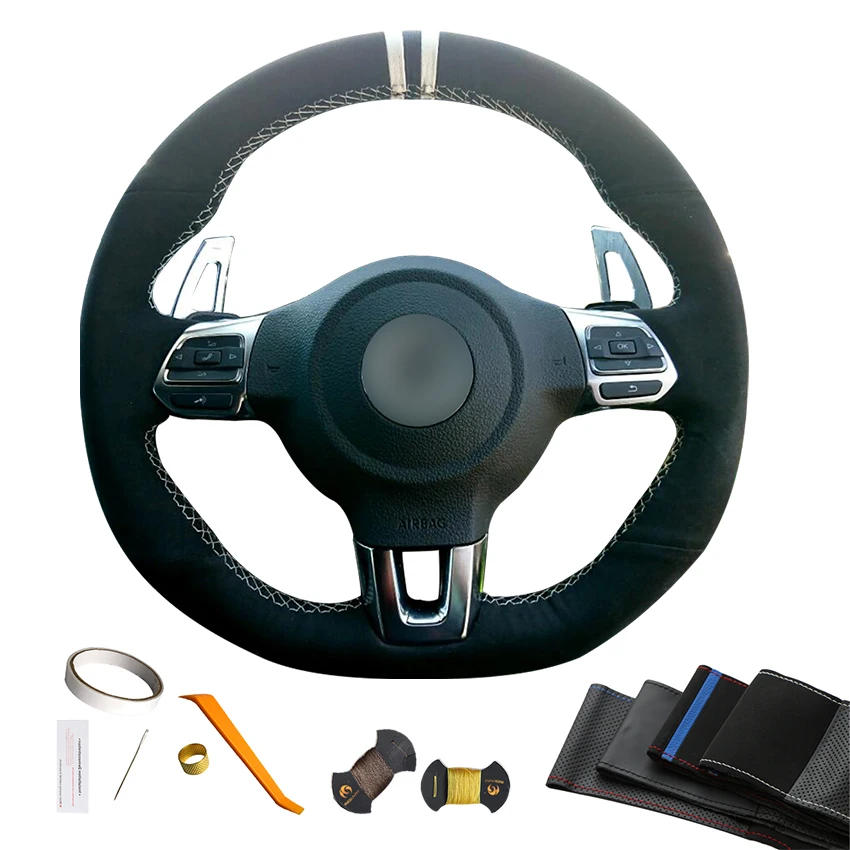 

Hand Sewing Black Suede Steering Wheel Cover for Volkswagen Golf 6 GTI MK6 VW Polo Scirocco R Passat CCR-Line
