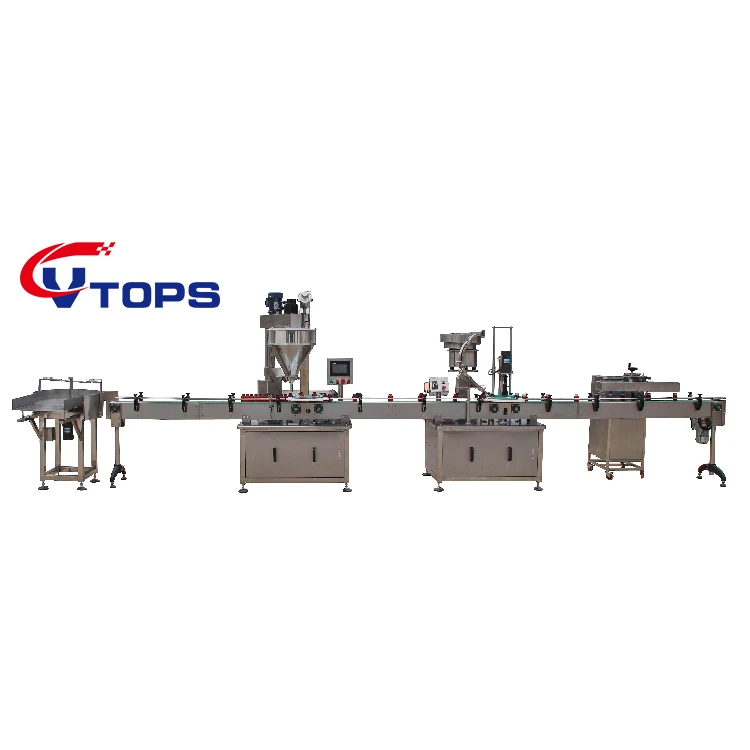 1500-2500 Cans/h Automatic Spice Powder Milk Powder Filling Capping Seaming Labeling Machine Line For PET Bottles Jars Tin Can