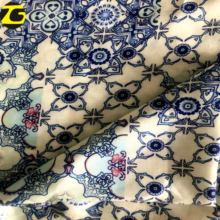 
2018 custom digital print spun rayon fabric with ethnic checked style 