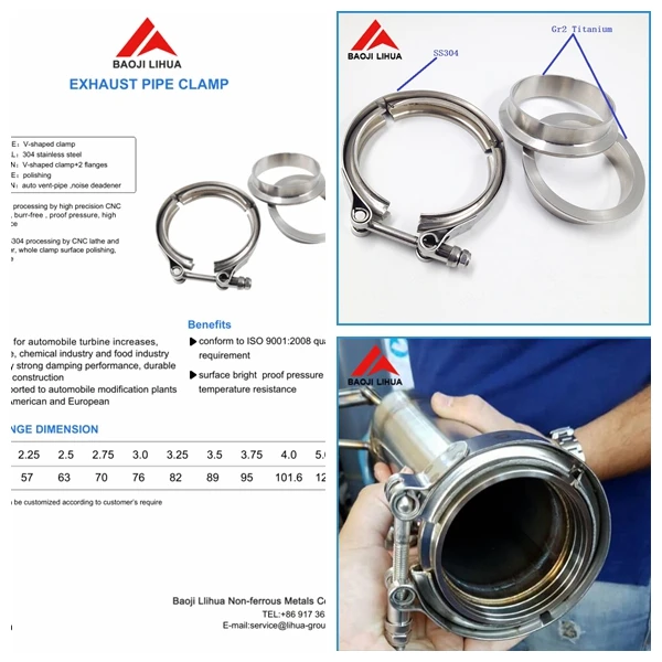 3.0inch titanium v band clamp Flange set with two titanium gr2 flange and one pcs ss 304 pipe clamp