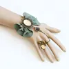 Women Hot Vintage Grey Bowknot Lace Velvet Belt Wave Flower Bracelet with Butterfly Jewelry Ring Set