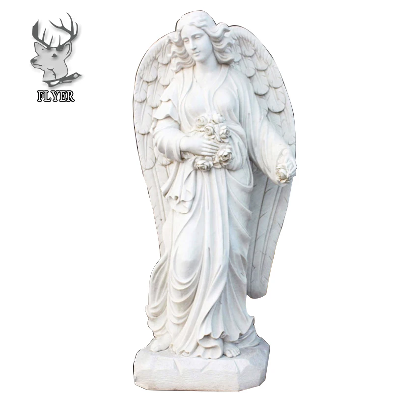 Cemetery sculpture large resin white angel statues with flower