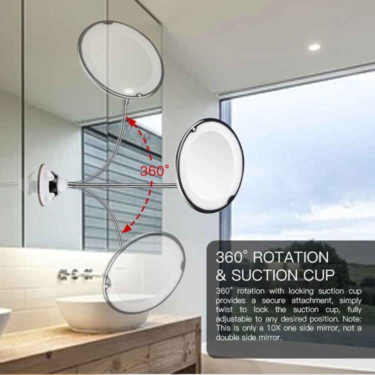
flexible neck electric led metal 10x magnifi lighted bathroom round makeup mirror with led light 