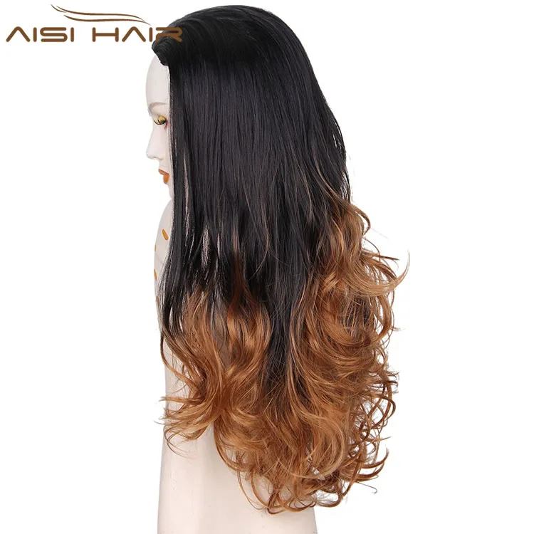 

Aisi Hair High Quality Synthetic Ombre Brown 3/4 Wigs For Black Women Long Curly Wavy Half Wig, 4 color