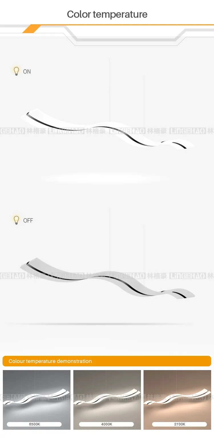 Wave shape 2700K 4000K 6500K warm white fancy pendant light