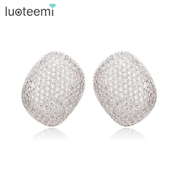 

LUOTEEMI Bling Bling Cubic Zirconia Fully Micro Paved Women Luxury Fashion Party Cool Stud Earrings
