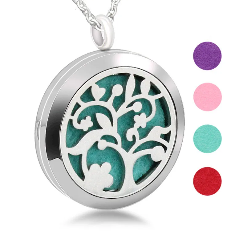 

Luxury Felt Disc 24" Bead Chain 316L Stainless Steel Tree of Life Pendant Aromatherapy Essential Oil Diffuser Necklace, Picture