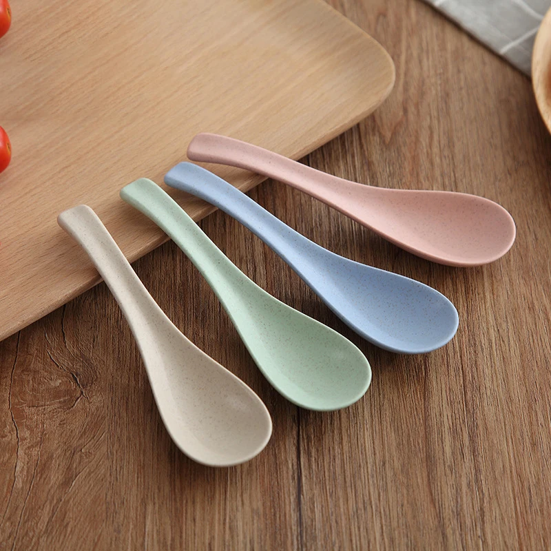 

Colorful Biodegradable Baby Rice Spoon Reusable Wheat Round Plastic Spoon, Yellow/pink/blue/green