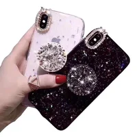 

Luxury Glitter Diamond Cover For iPhone 11 pro Max XR 7 8 Plus Rhinestone 3D Grip Stand Holder Phone Cases for huawei P30 pro