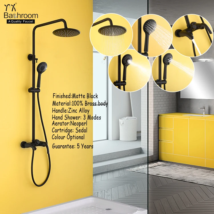 Kaiping faucet Bathroom sanitary ware exposed matte black 100% brass body shower set bathroom taps faucet